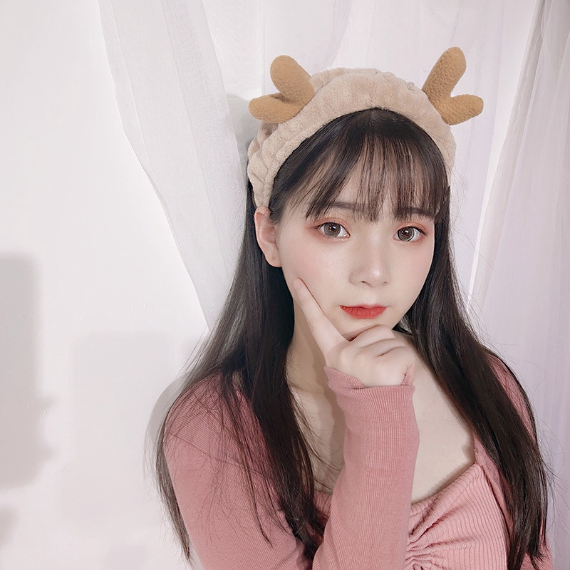 Băng đô rửa mặt co giãn chống trượt thiết kế họa tiết sừng tuần lộc Giáng Sinh cho nữ