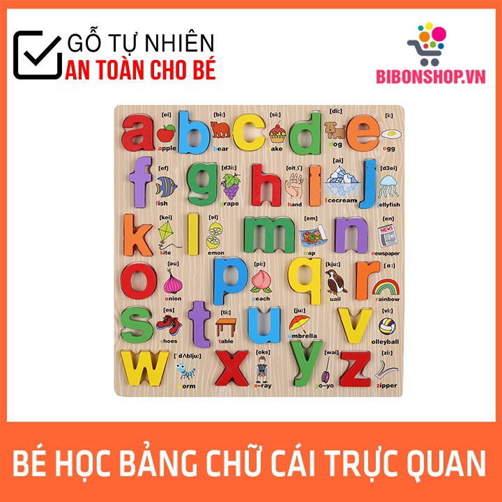 Bảng Học Chữ Cái In Thường Bằng Gỗ Có Phiên Âm Tiếng Anh Cho Bé