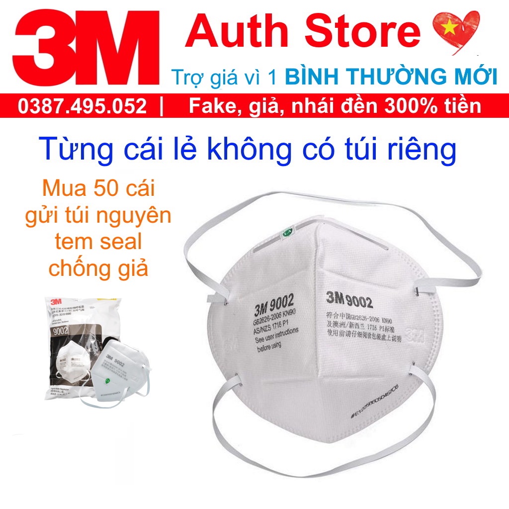 Khẩu trang 3M 9002 N90 KN90 P1 FFP1 lọc 90% bụi mịn PM2.5 không van thở lọc khí chính hãng y tế 3 4 lớp chống phòng dịch