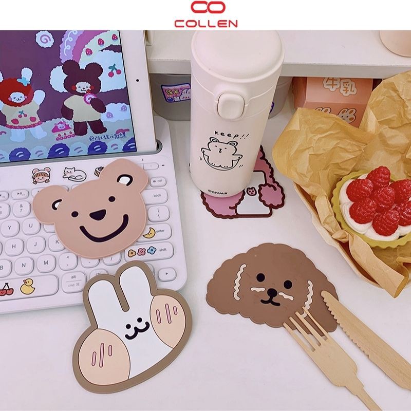 Đế lót cốc chất liệu cao su chống trượt cách nhiệt, miếng lót ly đẹp hình gấu cute COLLEN LIFE | BigBuy360 - bigbuy360.vn