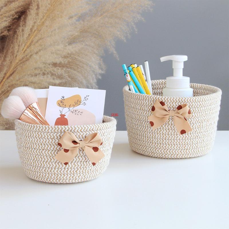 Giỏ Đựng Đồ Bằng Dây Cotton Bện Thủ Công Phong Cách Bắc Âu Đơn Giản Sắp Xếp Gọn Gàng Cho Nhà Tắm