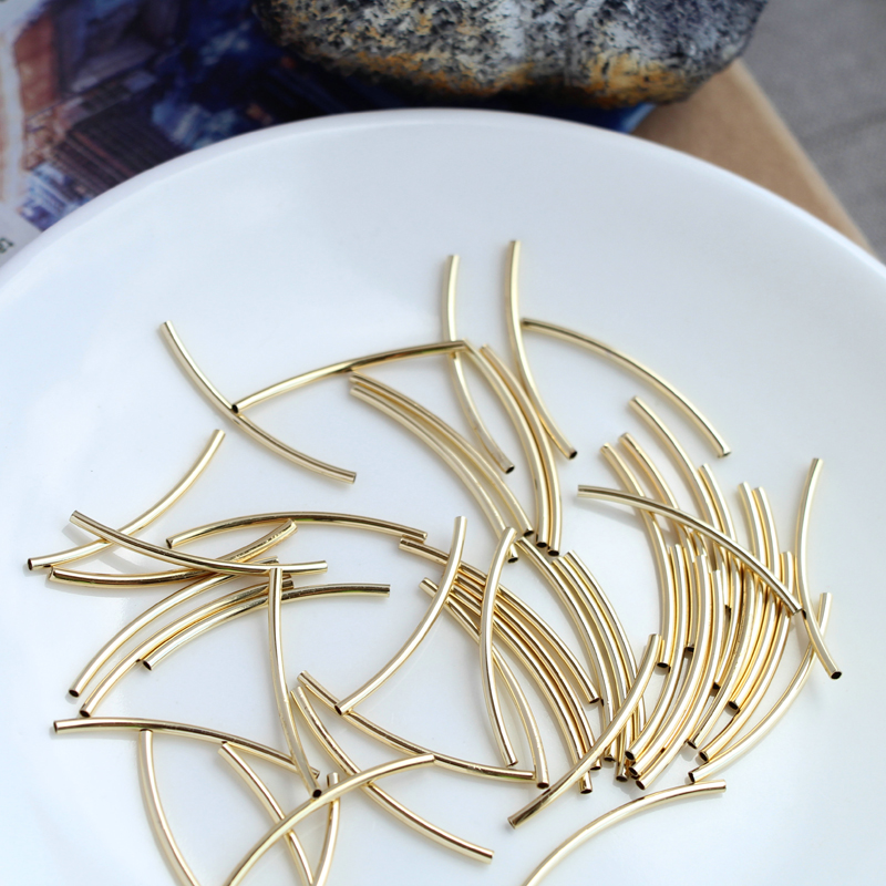 Set 10 Ống Đồng Phục Hai Đầu Màu Vàng Bóng 14K diy Bảo Vệ Vòng Đeo Tay