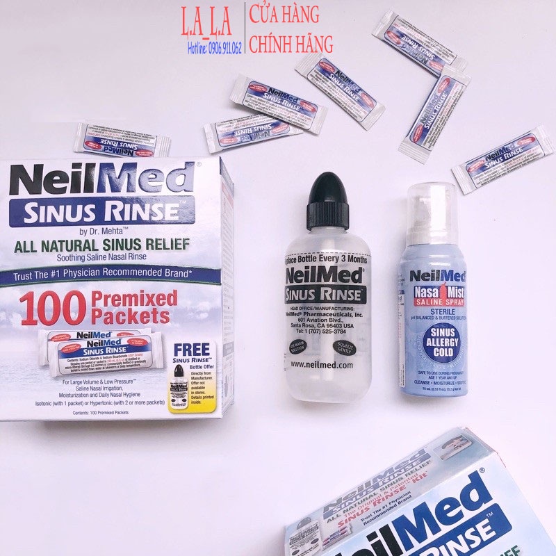 Muối- Bình xịt- bình Rửa Mũi NeilMed Sinus Rinse Regular Kit _Mỹ