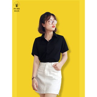 Áo Sơ Mi Đen Cổ Bẻ TAY NGẮN