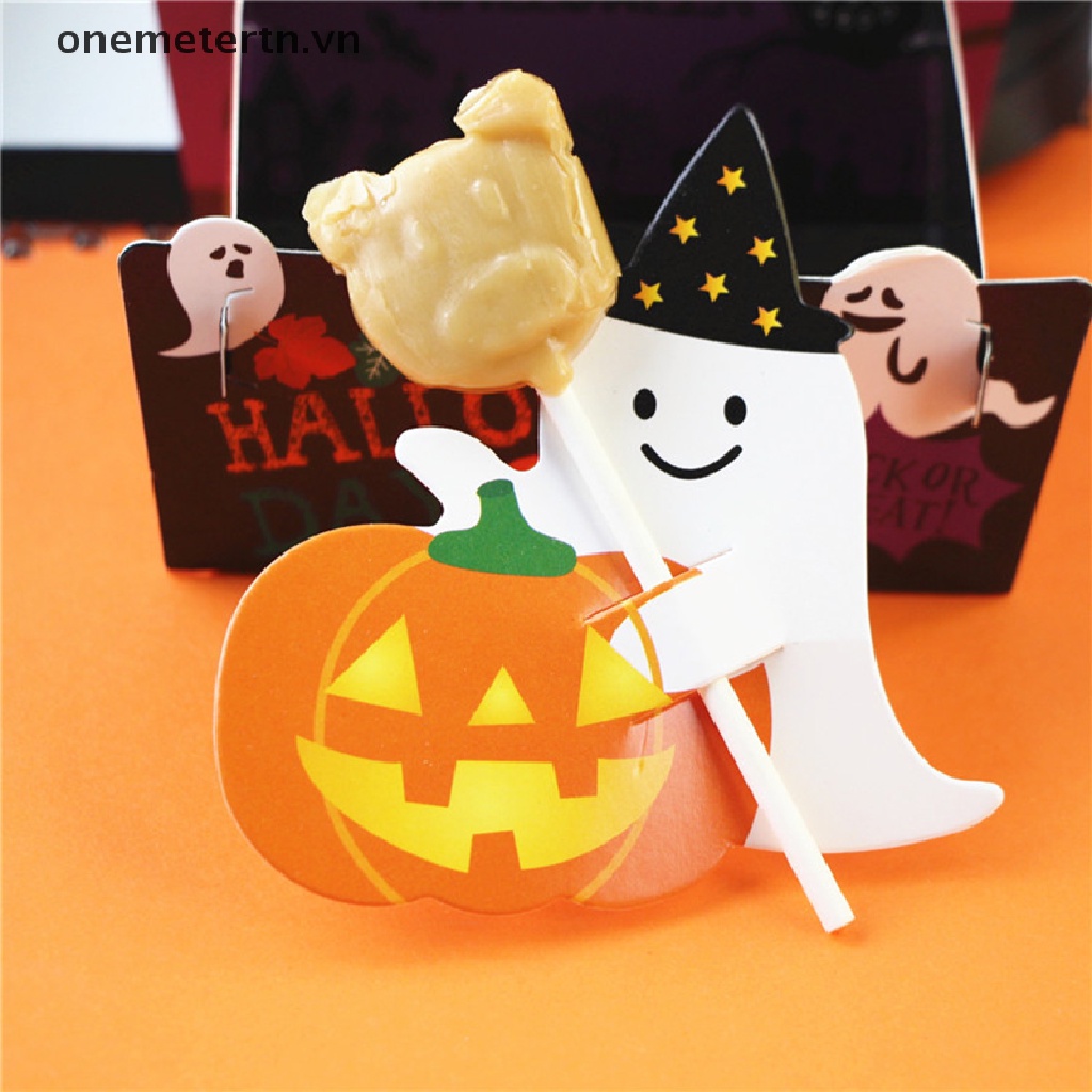 Set 50 Tấm Thẻ Giấy In Hình Kẹo Mút Halloween