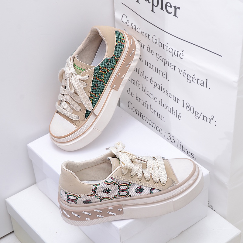 Giày thể thao nữ vải hạo tiết thêu tinh xảo, giày sneaker cổ thấp đế bằng nữ dễ phối đồ GT01