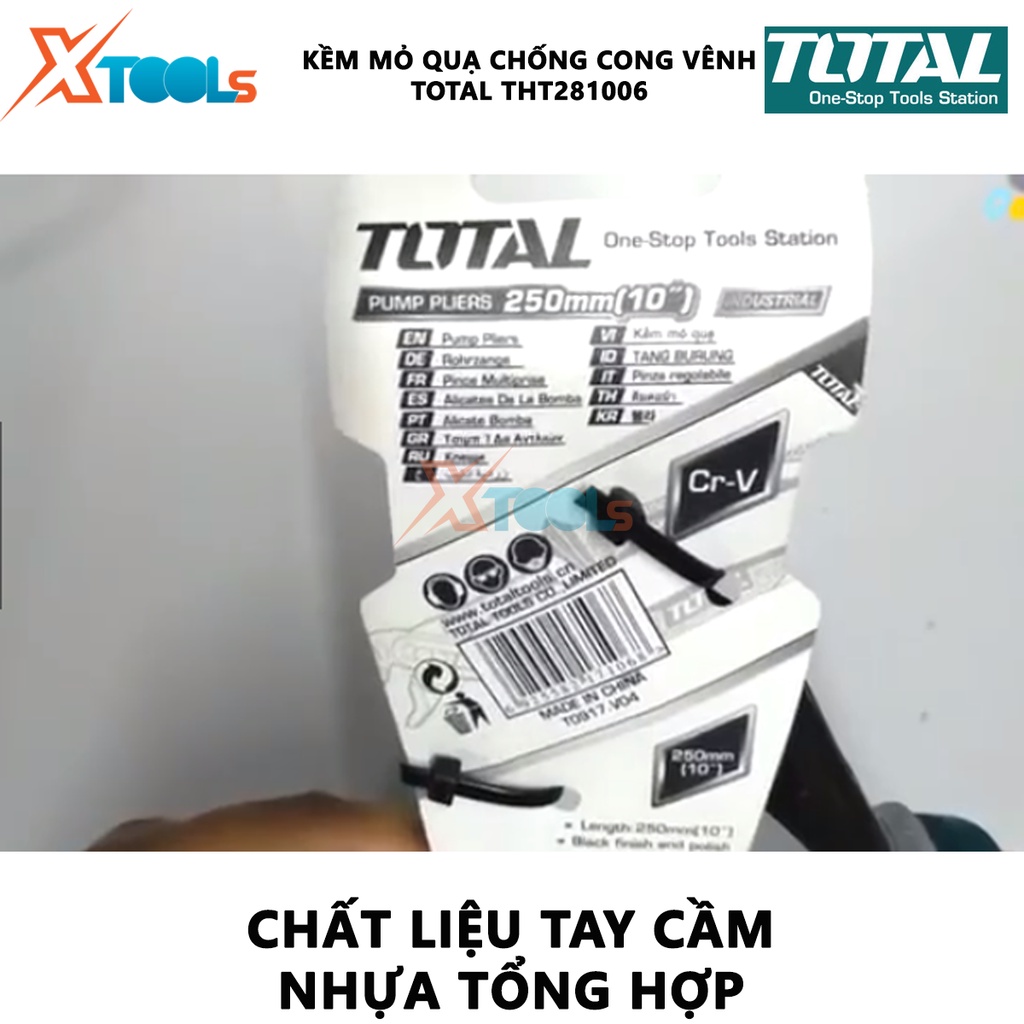 Kềm mỏ quạ TOTAL THT281006 Kìm mỏ quạ Kích thước 25x10x5cm chống gỉ sét, cách điện 1000V hỗ trợ cắt, kẹp các chi tiết kh