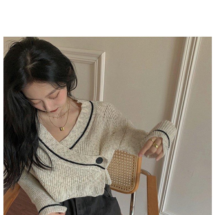 COZOK Áo len tay dài cổ chữ V form rộng