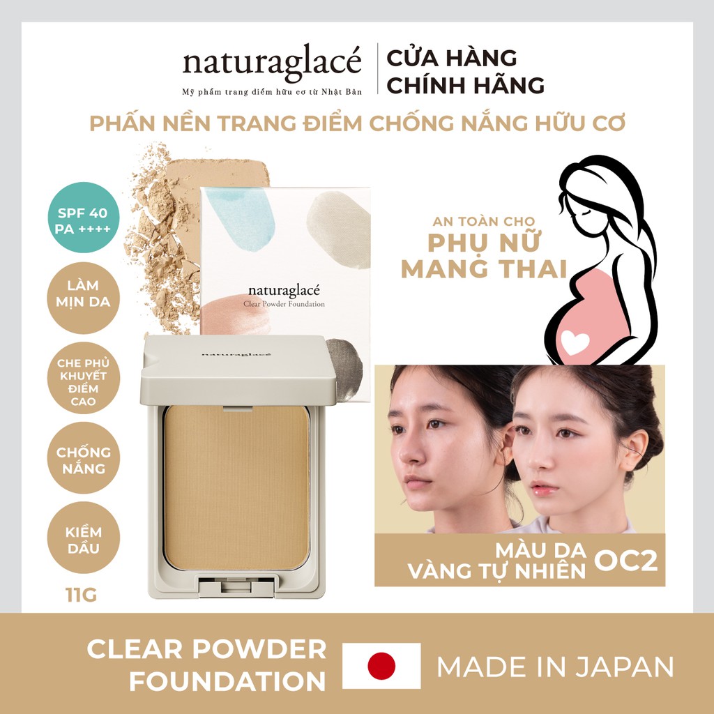 Phấn nền hữu cơ naturaglacé Clear Powder Foundation (OC2 - Màu da vàng tự nhiên) che phủ, kiềm dầu, 11g