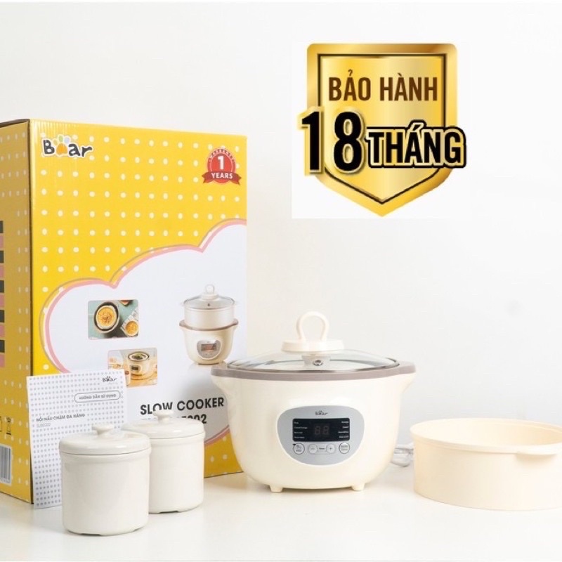 Nồi nấu cháo bear 1,6l (bản quốc tế) kèm 3 thố sứfreeship Nồi hâm cháo