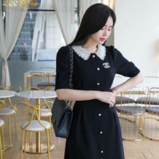 Váy cúc giữa cổ ren trắng tiểu thư(nn