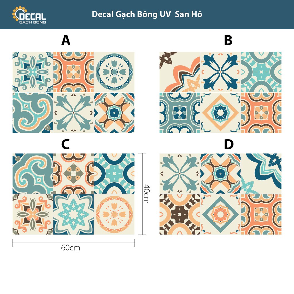 Decal gạch bông dán tường bộ San Hô
