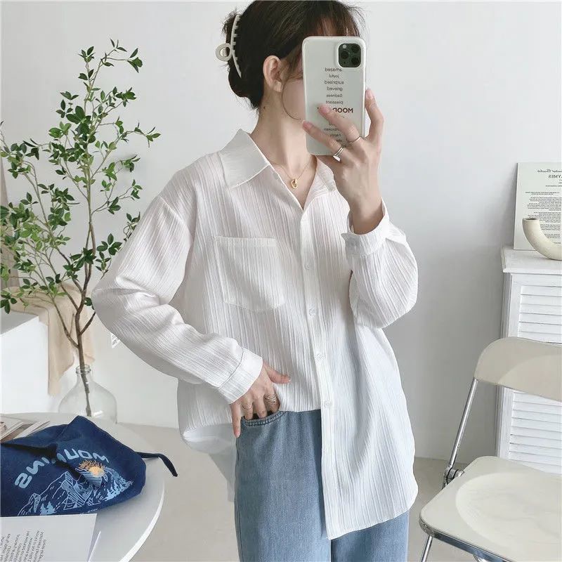 Áo Sơ Mi Chiffon Mỏng Tay Dài Dáng Rộng Họa Tiết Kẻ Sọc Thời Trang Mùa Hè Cho Nữ