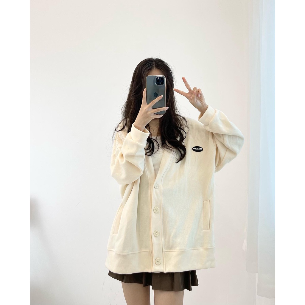 (FREESHIP) áo cardigan nỉ be logo ngực miho.house