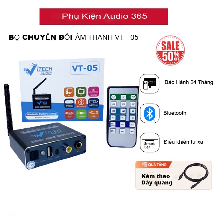 ⊕Bộ chuyển quang Vitech OPTICAL sang AV tích hợp bluetooth, USB, Micro điều khiển từ xa bằng Remote - BẢO HÀNH 24 THÁNG