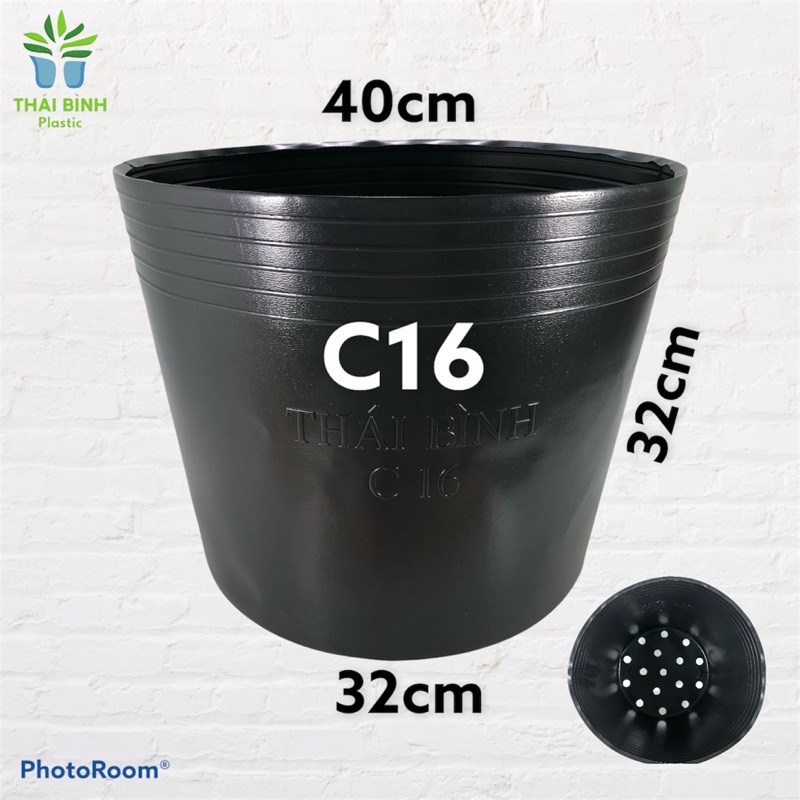 (Combo 5 cái) Chậu nhựa đen C16 trồng cây (Nhựa dày)-Siêu To