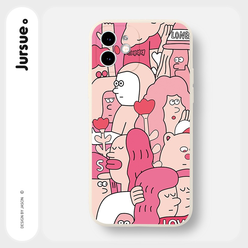 Ốp lưng JURSUE viền vuông hoạt hình dễ thương đẹp cho iPhone 13 12 11 Pro Max SE 2020 X XR XS ip 8 7 6 6S Plus kute Y132