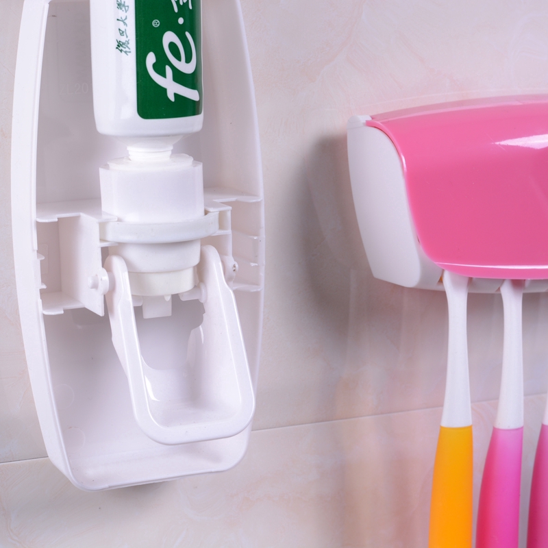 Bộ dụng cụ bóp kem đánh răng và đồ đựng bàn chải đánh răng gắn tường không cần đục lỗ tiện lợi
