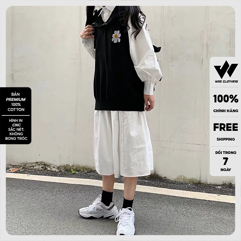 Áo gile unisex WIIS form rộng Thêu Hoa Cúc ,áo kiểu nam nữ oversize ulzzang