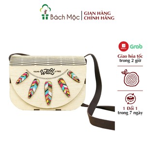 Túi Xách Gỗ Vintage Chữ Nhật BÁCH MỘC Bo Tròn Hai Cạnh Dưới Họa Tiết Độc Đáo