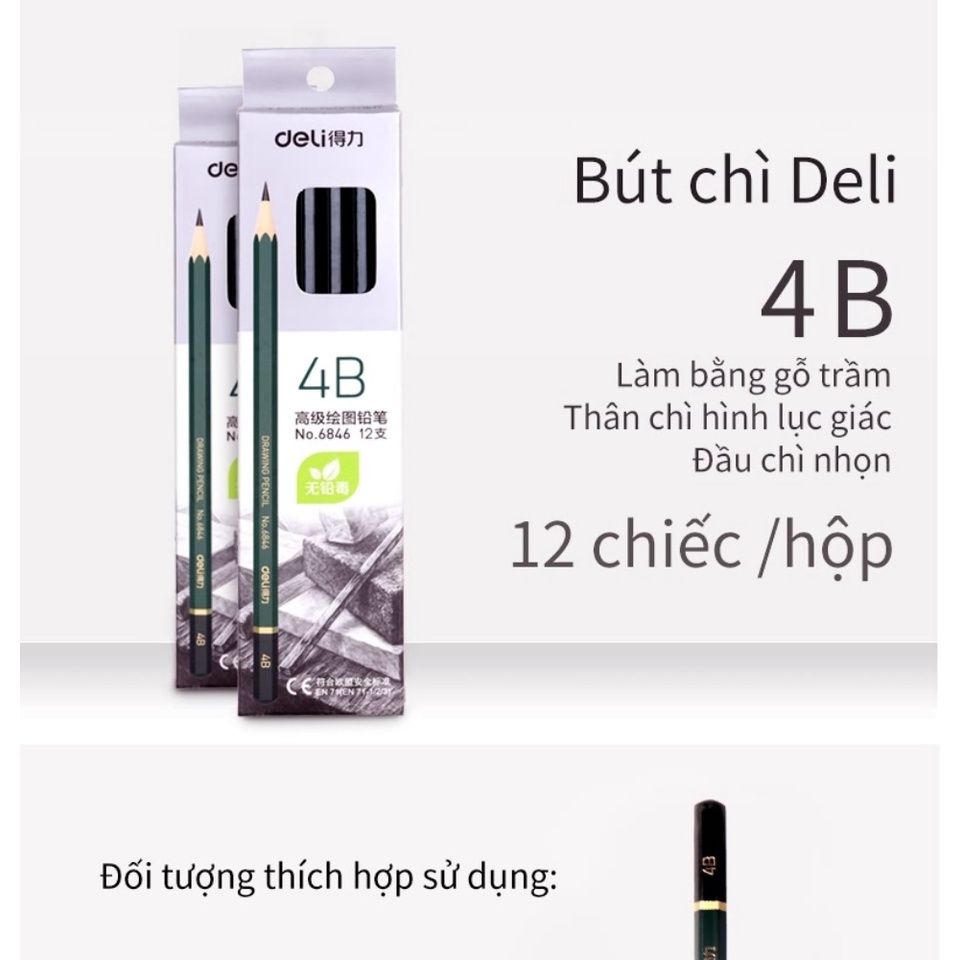 Hộp 12 Bút Chì Gỗ 2B/3B/4B/5B/6B Deli