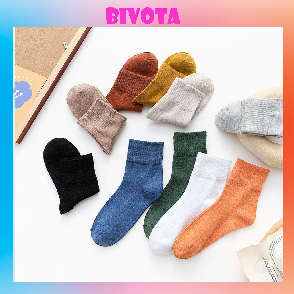 Set 5 đôi tất cổ cao Bivota vớ nữ phong cách Vintage Hàn Quốc siêu đẹp T66