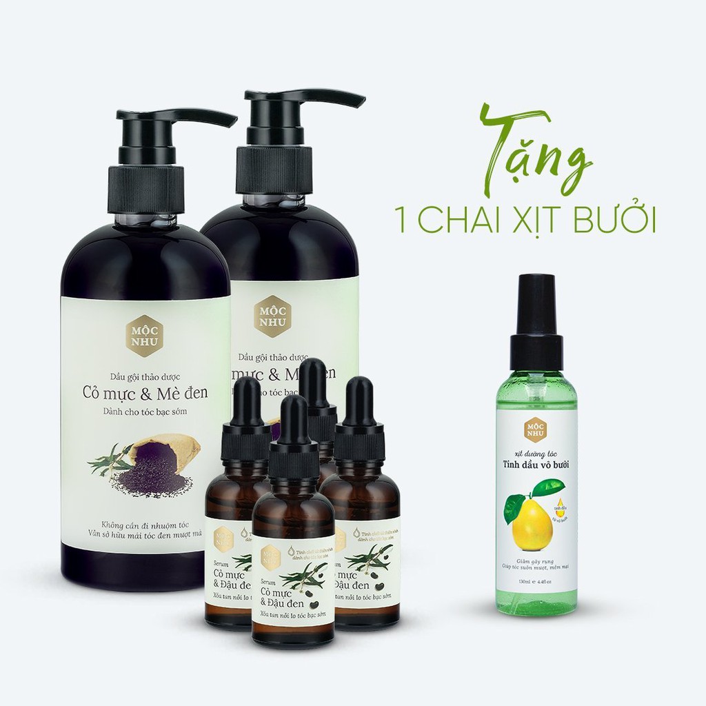 [ TẶNG XỊT TÓC ] Combo 2 Dầu Gội Cỏ Mực Và 4 Serum Cỏ Mực Mộc Nhu giảm bạc tóc phủ đen tóc bạc từ gốc