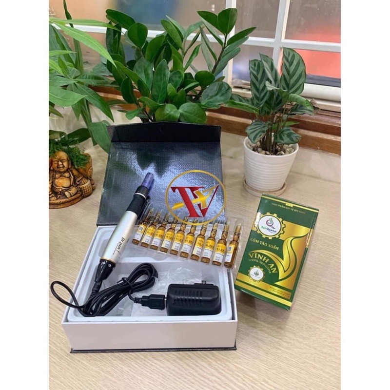 Combo bộ máy cấy Máy phi kim + 1 vỉ Vitamin C hàn + 1 lọ Cốm Tảo xoắn vĩnh an