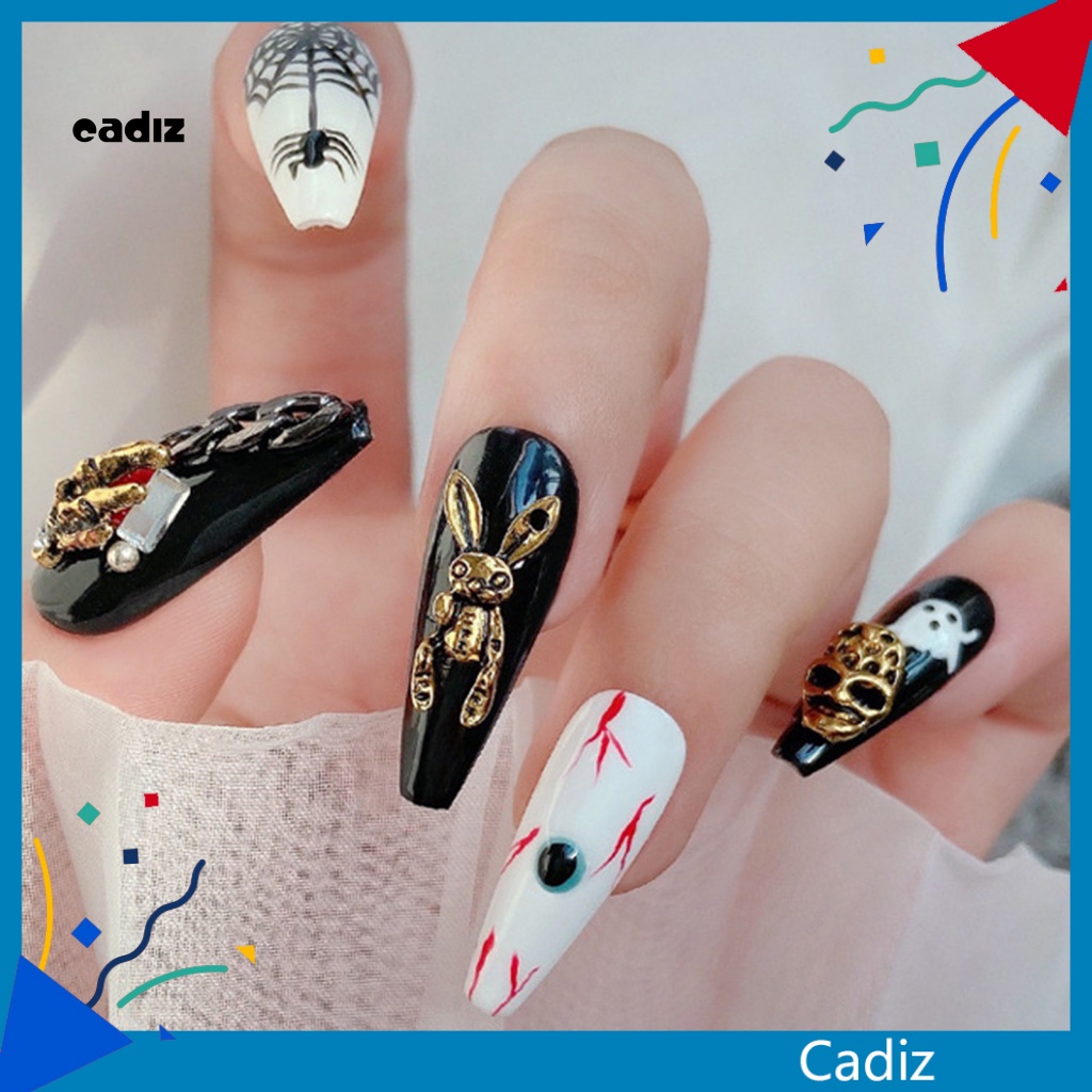 Set 20 Phụ Kiện Trang Trí Móng Tay Nghệ Thuật Hình Nhện Đầu Lâu Lấp Lánh