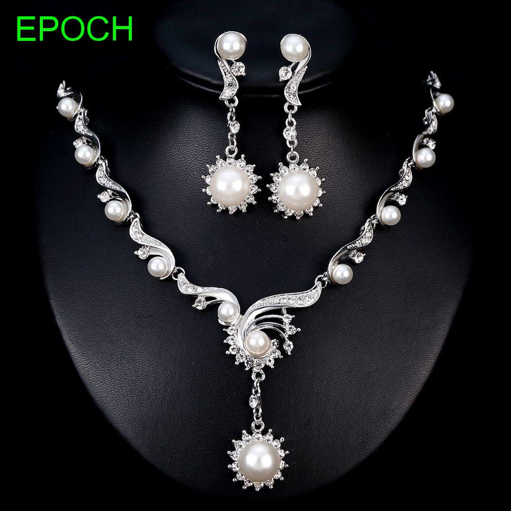 Set dây chuyền kèm khuyên tai đính đá pha lê thời trang sang trọng cho cô dâu