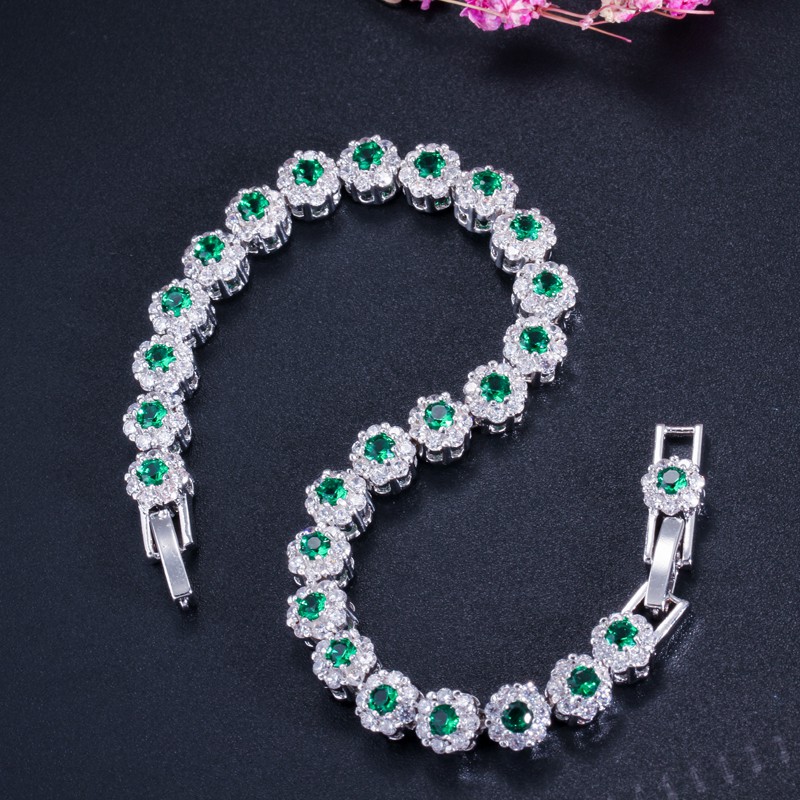 Vòng Tay tennis Đính Đá Zircon Xanh Lá / Trắng 3 Màu Tùy Chọn Cho Nữ  b061