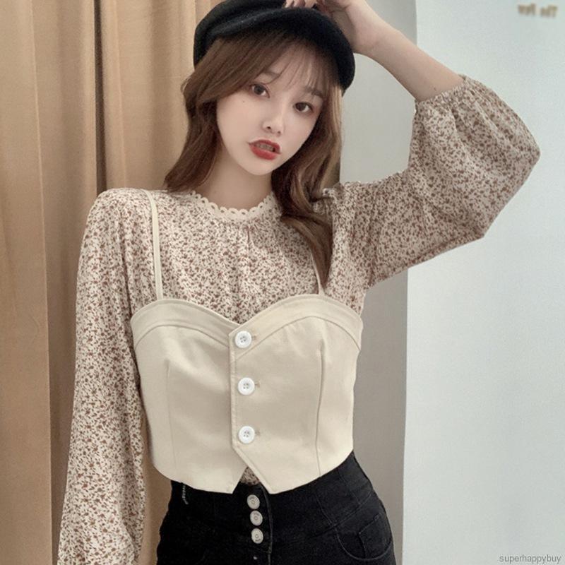 Áo Sơ Mi Tay Dài Chất Chiffon Hoạ Tiết Hoa Thiết Kế Thanh Lịch
