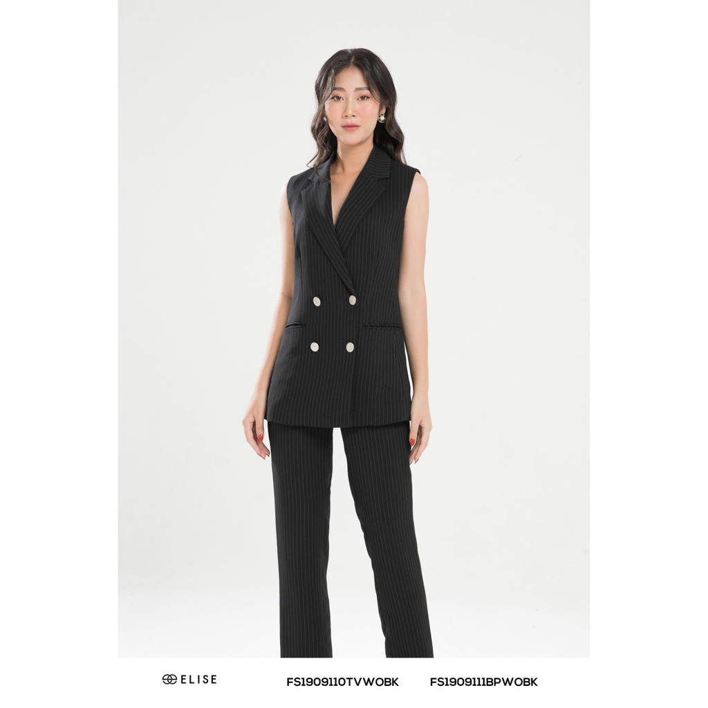 [Mã FAMALLT5 giảm 15% đơn 150k] Áo ghi lê đen kẻ cúc thiết kế Elise