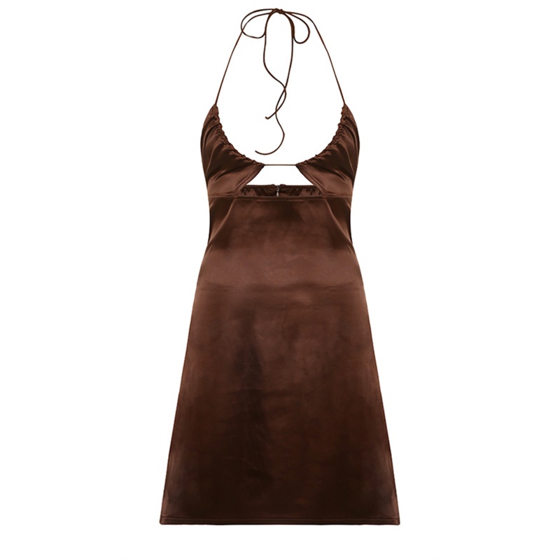 Đầm Satin Hai Dây Cổ Chữ V Khoét Sâu Màu Sắc Thời Trang Quyến Rũ Dành Cho Nữ