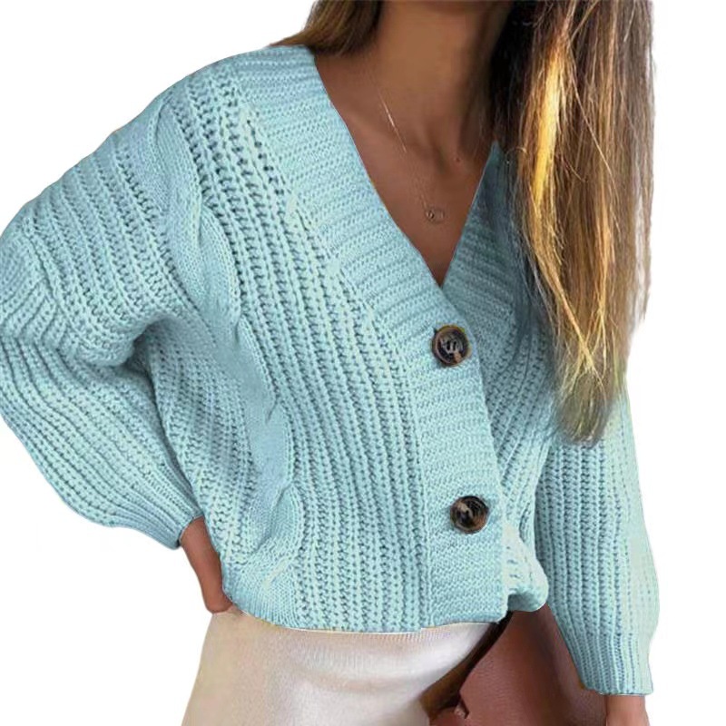 DUNEA Áo Khoác Cardigan Dáng Rộng Cổ Chữ V Phối Nút Gợi Cảm Dành Cho Nữ