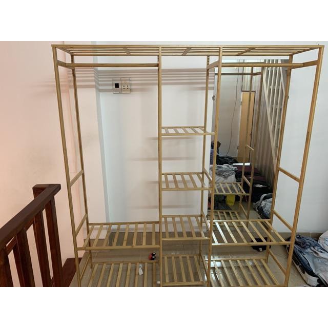 Tủ treo quần áo  , tủ quần áo trống khung tre mẫu lớn 149x30x165cm