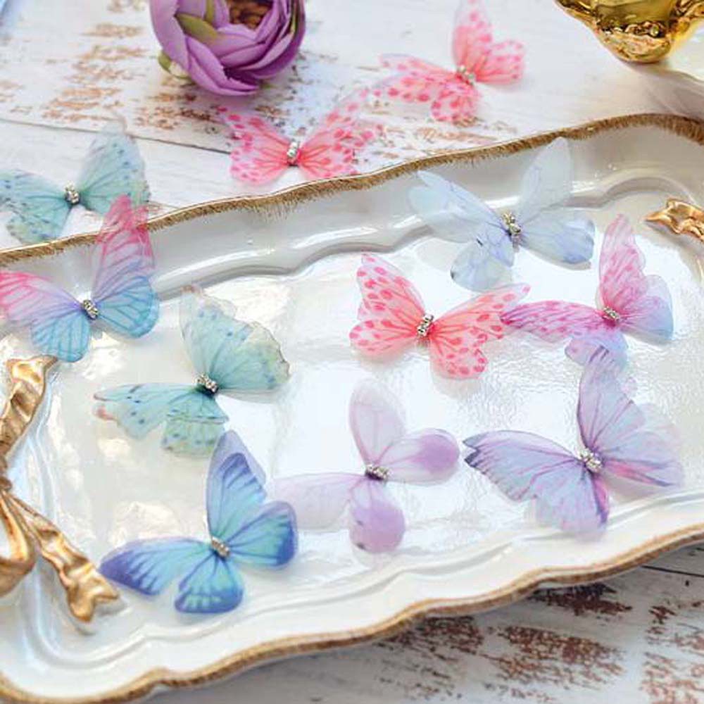 Bộ 20 hình bướm vải voan hai lớp trang trí quần áo DIY