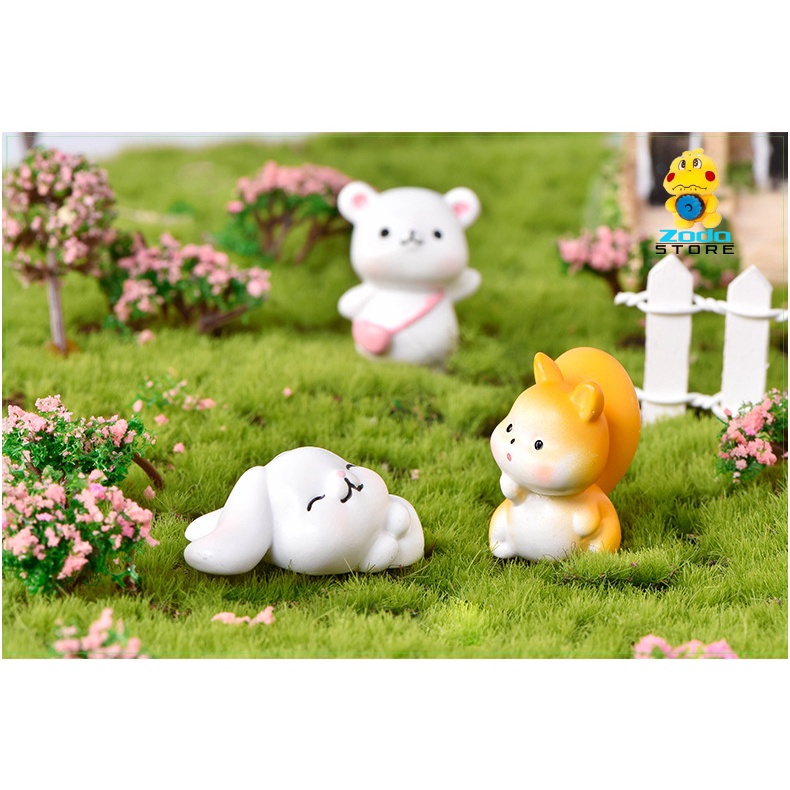 Mô hình gấu trắng, sóc, khủng long, thỏ trắng, mèo dễ thương trang trí tiểu cảnh, terrarium, DIY