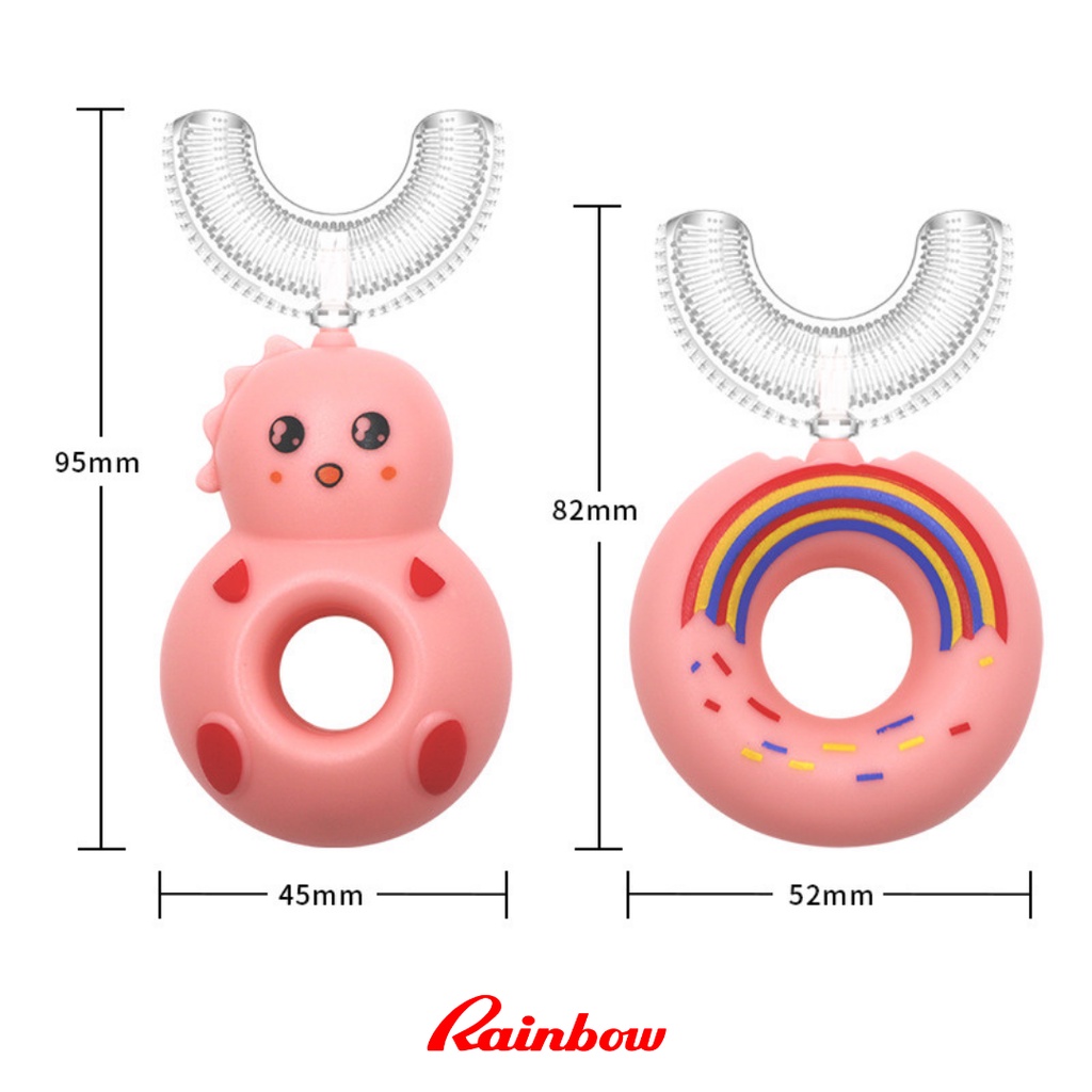 Bàn chải đánh răng Donut Rainbow, bàn chải chữ U cho bé từ 2 - 12 tuổi, hình dáng bánh donut dễ thương