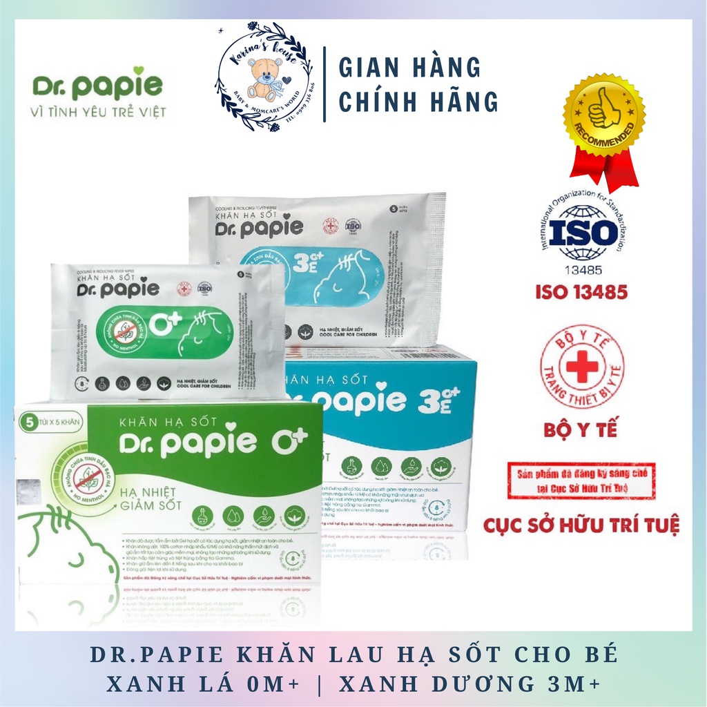 Khăn Lau Hạ Sốt 0+ Dr Papie Cho Bé Hạ Nhiệt Giảm Sốt Ngăn Ngừa Co Giật