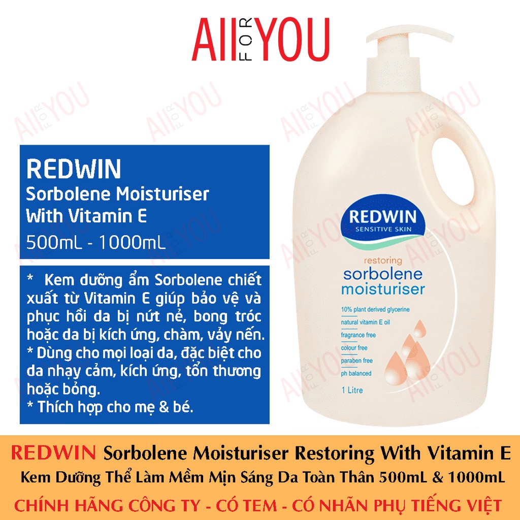 REDWIN Sorbolene Moisturiser With Vitamin E  - Kem Dưỡng Thể Làm Mềm Mịn Sáng Da Toàn Thân.