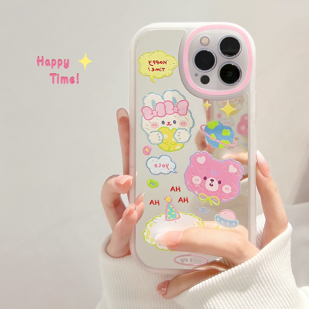 Ốp Điện Thoại Tráng Gương Hình Thỏ Dễ Thương Kèm Dây Đeo Cho Iphone 11 8 7 Plus SE2 XS XR 12 13 Mini PRO MAX