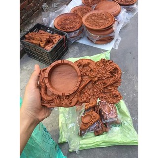 Gạt tàn thuốc bằng gỗ_gạt tàn thuốc  đục rồng gỗ hương đẹp hàng cao cấp có nắp