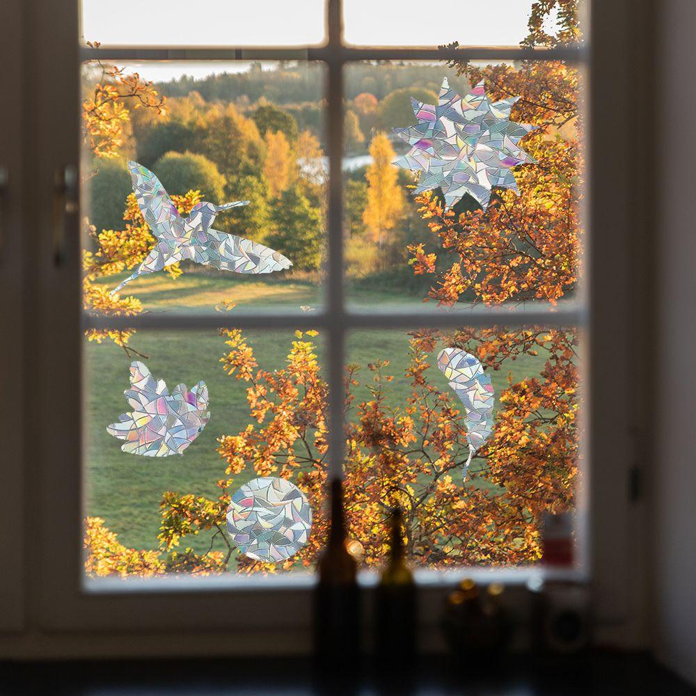 Miếng Dán Cửa Sổ Hiệu Ứng Lăng Kính Tháo Rời Được Hiệu Ứng Phản Quang Cảnh Báo Không Keo Hình Chim Ruồ