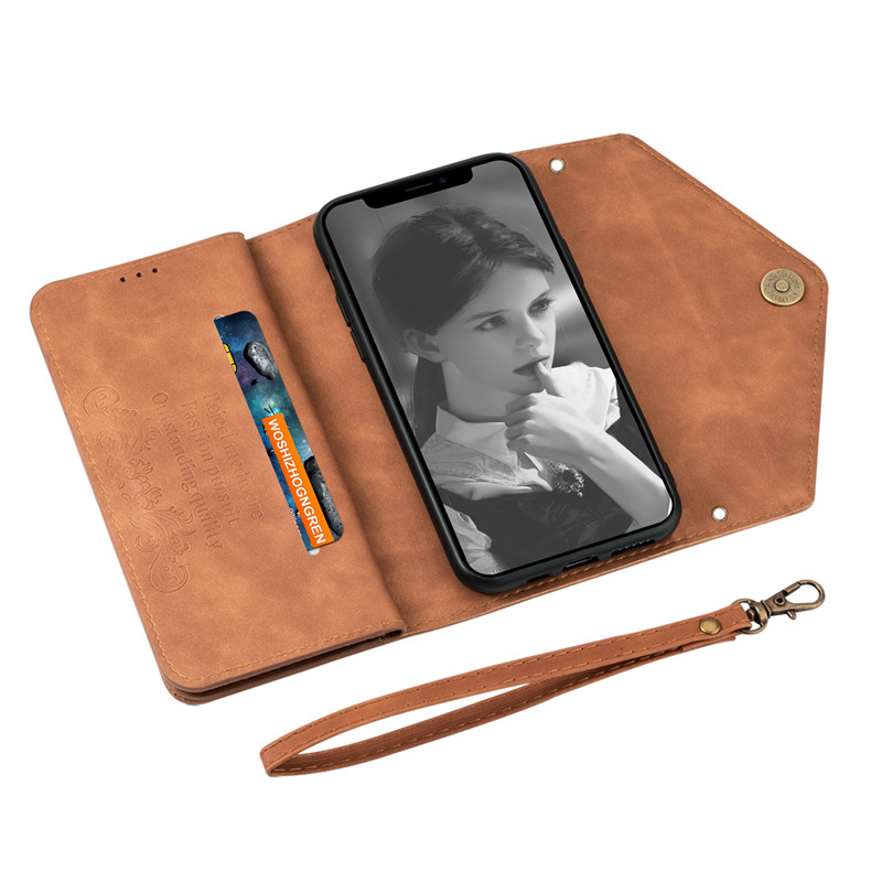 IPhone XR XS Max I8 I7I6 I5 SE Plus Leather Case Pretty Fashion Classic Kick Stand Flip Bracket Card Wallet Nine Card Slot Zipper Soft Cover Casing Cover Casing Protective Shell Bin Full Protection Phone Case