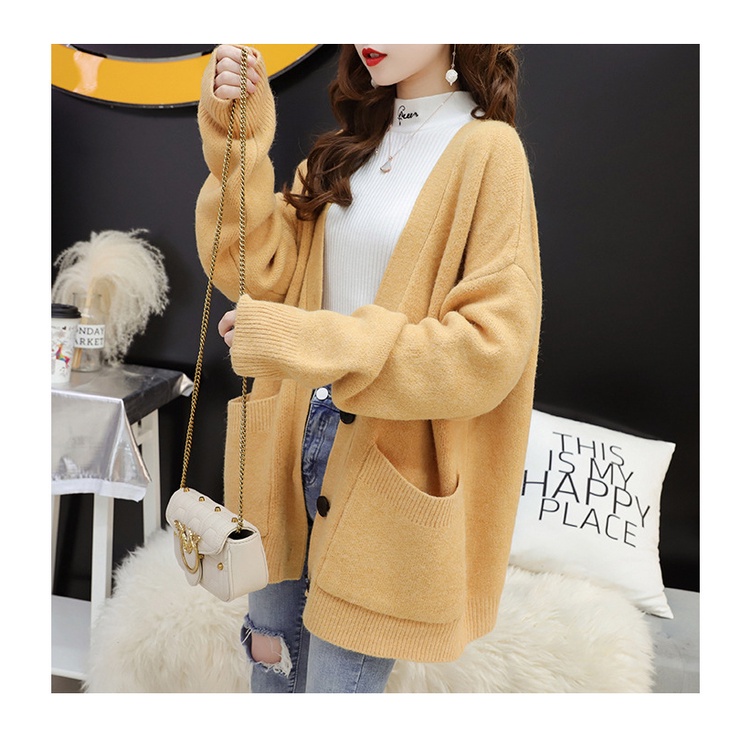 Áo khoác len cardigan dáng rộng trơn màu kiểu dáng Hàn Quốc AKT26