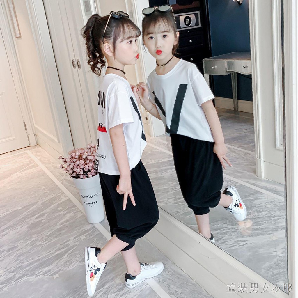 Bàng Mận Hè Cho Bé Gá Kiểu mới Hậu Cô gái mùa Bộ đồ 2020 Trẻ em Qi Summer Girl Little Lớn xuân Quần áo thể thao