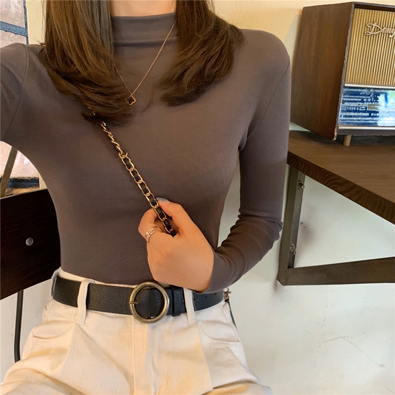 Áo thun ôm tay dài cổ lọ phối màu trơn thời trang dành cho nữ