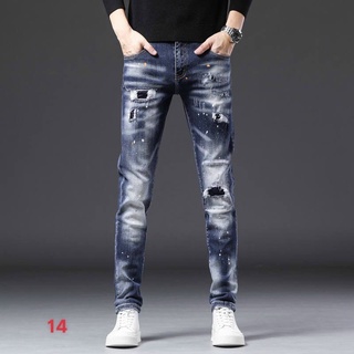 Quần jean nam màu xanh vẩy sơn cao cấp,chất vải jean co giãn 4 chiều kiểu dáng đẹp và nhiều mẫu mới phong cách Ms14