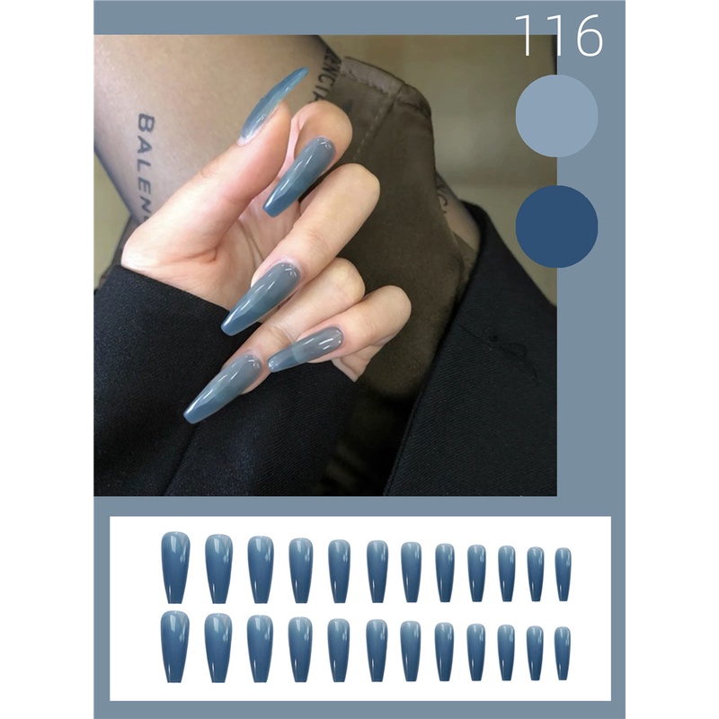 Bộ 24 Móng Tay Giả Kiểu Móng Dài Màu Xanh Dương Thời Trang Dành Cho Bạn Nữ